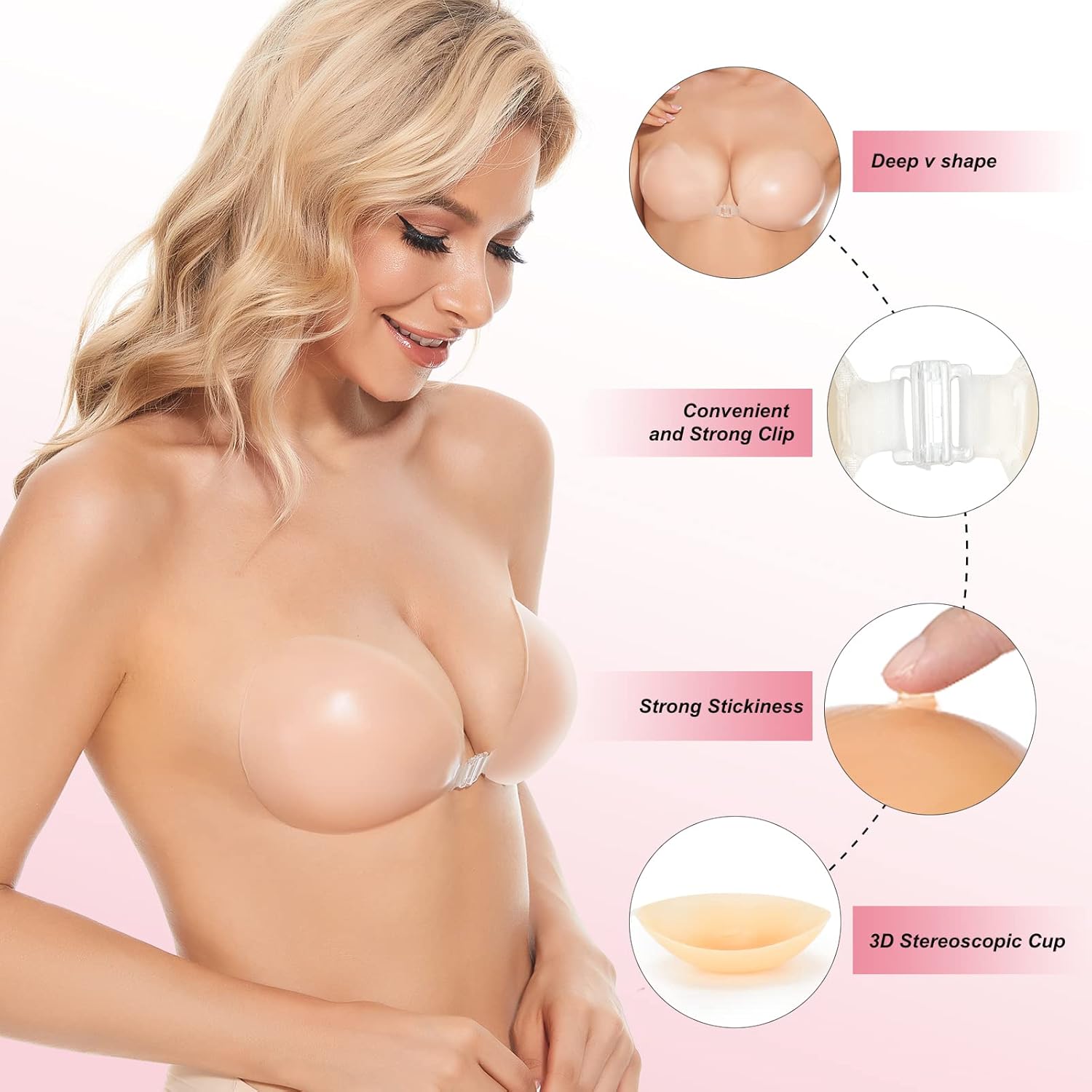 Strapless Bra Adhesive - Soutien-gorge adhésif push-up invisible en silicone